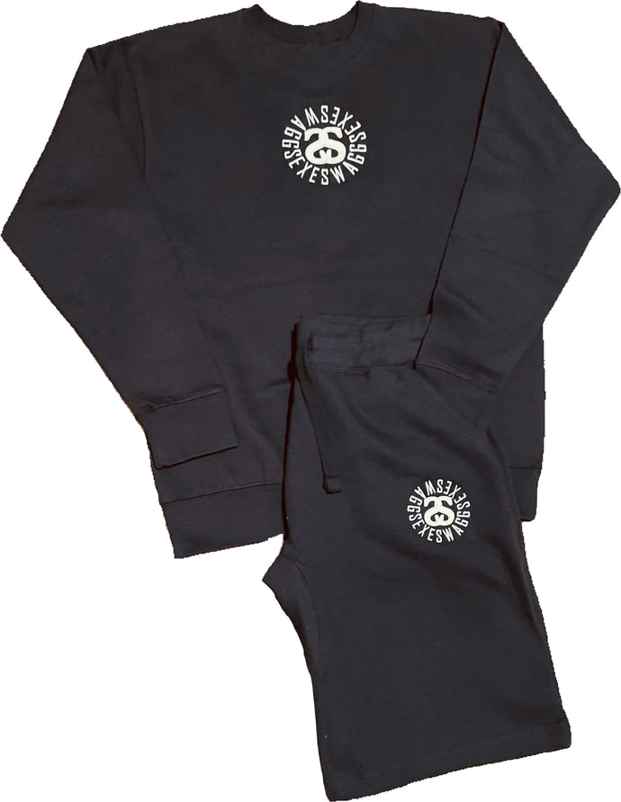 Black Embroidered Fleece Short Set