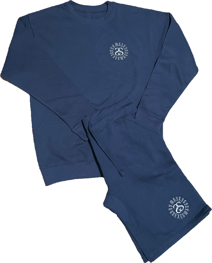 Navy Embroidered Fleece Short Set